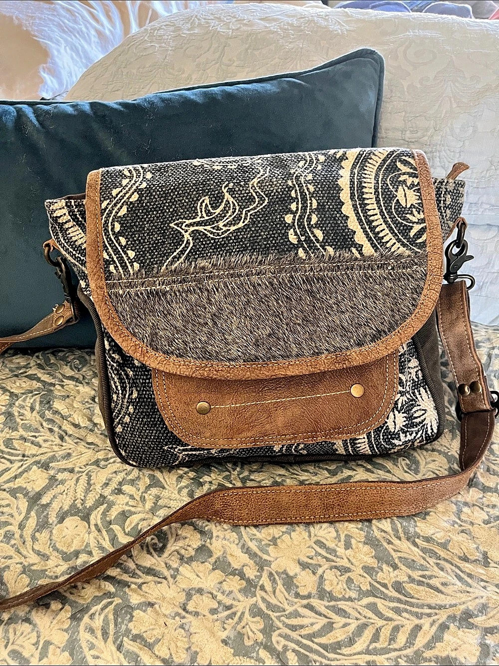 Myra Bag Paisley Crossbody Bag in Black & Brown